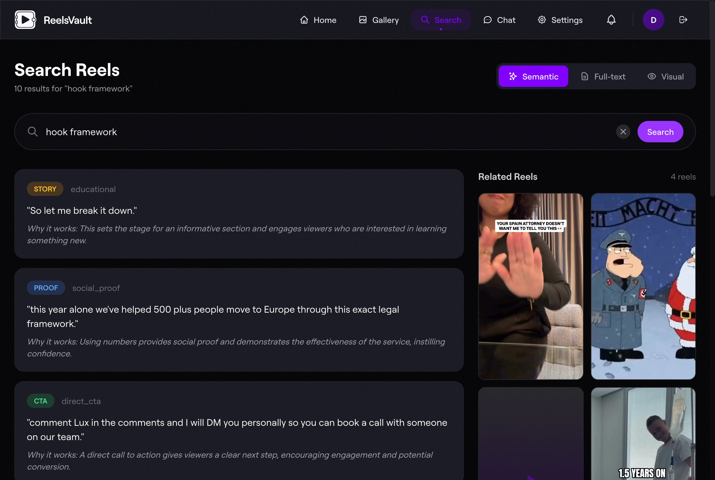 Reels Vault Search Interface